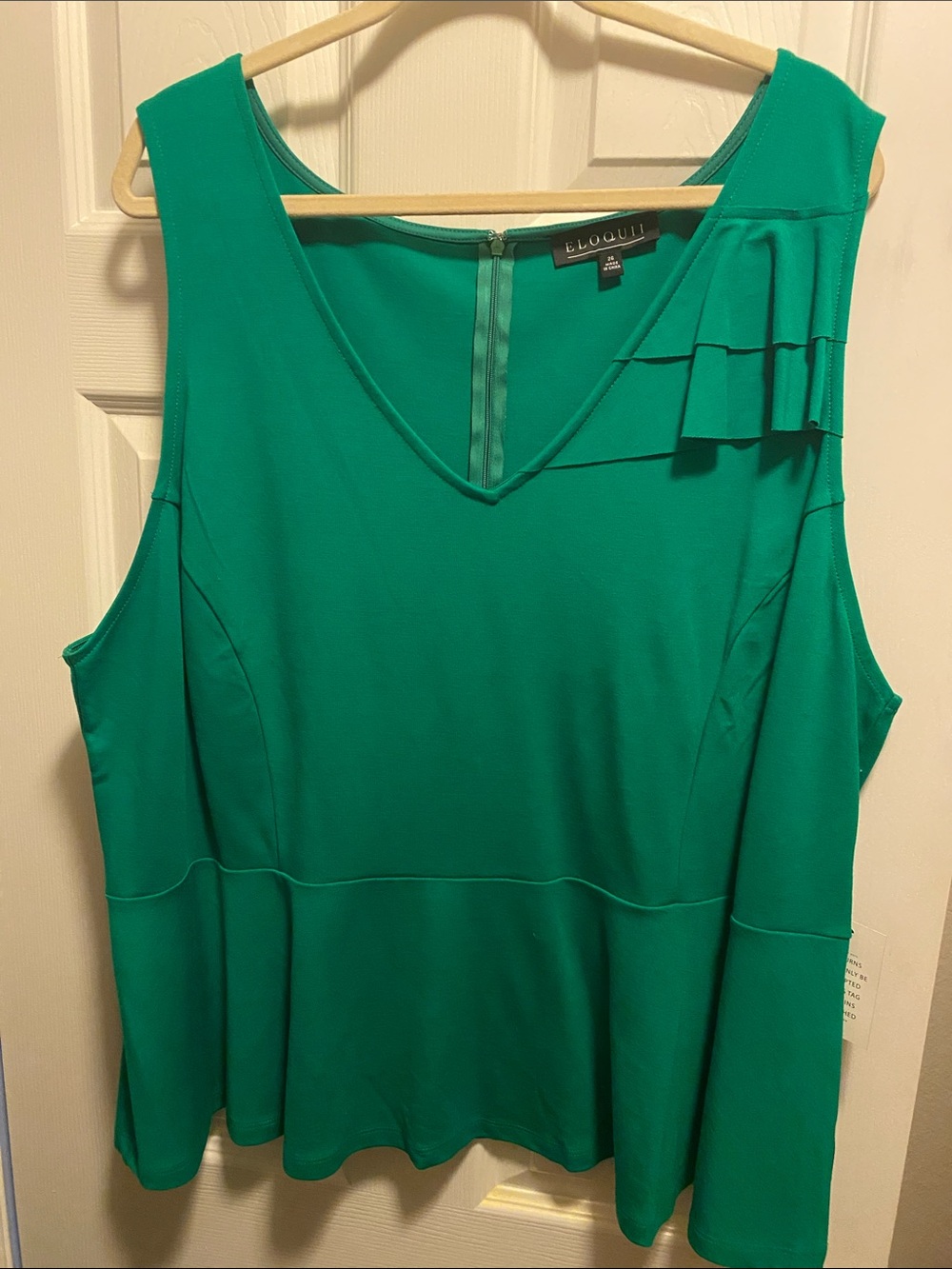 Eloquii Emerald Green V-Neck Sleeveless Peplum Tank